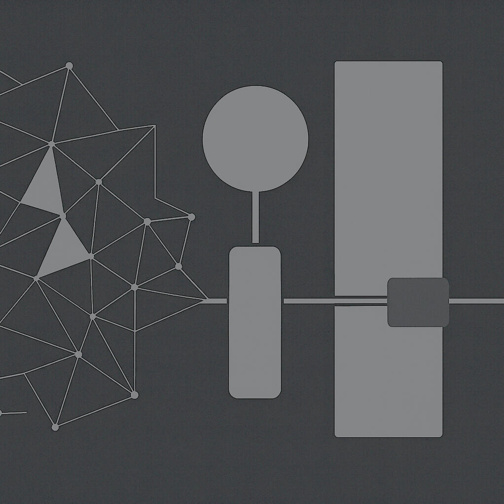 Companion Session Abstract dark-mode graphic of a network of thin geometric lines transitioning into a set of simple vertical shapes, suggesting modulation and emerging structure.