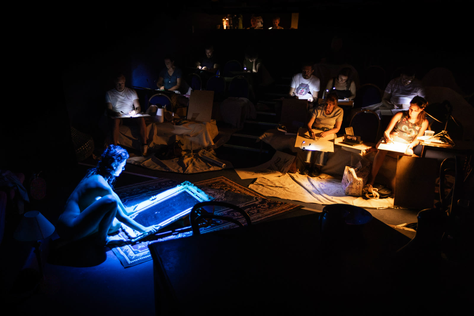 Participants drawing a staged performance at Theatre Life Drawing